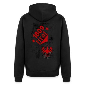 Tirol 1809 - Unisex Premium Bio Zip Hoodie - Schwarz - Hinten - Nico (187cm)