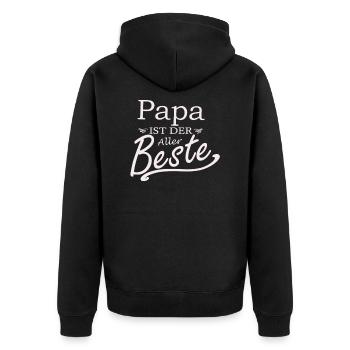Papa ist der aller beste - Unisex Premium Bio Zip Hoodie - Schwarz - Hinten - Nico (187cm)