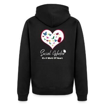 Social Worker It's A Work Of Heart Sozialarbeiter - Unisex Premium Bio Zip Hoodie - Schwarz - Hinten - Nico (187cm)