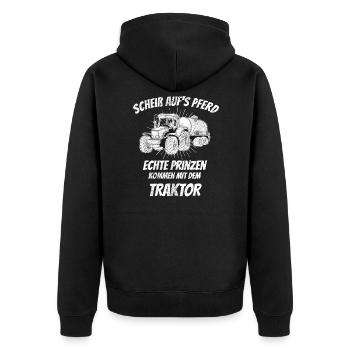 Echte Prinzen Kommen Mit Dem Traktor Landwirt - Unisex Premium Bio Zip Hoodie - Schwarz - Hinten - Nico (187cm)