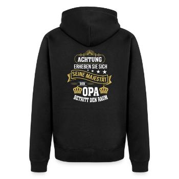Achtung Seine Majestät der Opa betritt den Raum - Unisex Premium Bio Zip Hoodie - Schwarz - Hinten - Nico (187cm)