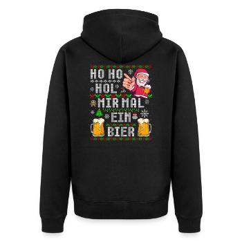 Ho Ho Hol mir ein Bier Ugly Christmas Weihnachten - Unisex Premium Bio Zip Hoodie - Schwarz - Hinten - Nico (187cm)