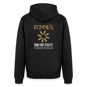 Pommes sind frittierte Sonnenstrahlen - Unisex Premium Bio Zip Hoodie - Schwarz - Hinten - Nico (187cm)