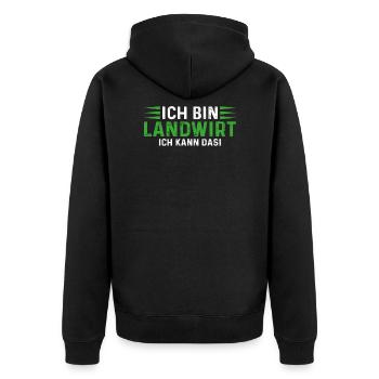 Ich bin Landwirt ich kann das - Unisex Premium Bio Zip Hoodie - Schwarz - Hinten - Nico (187cm)