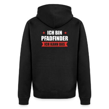 Ich bin Pfadfinder ich kann das - Unisex Premium Bio Zip Hoodie - Schwarz - Hinten - Nico (187cm)