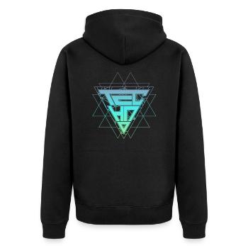 Techno Technology Pentagramm Festival Raver - Unisex Premium Bio Zip Hoodie - Schwarz - Hinten - Nico (187cm)