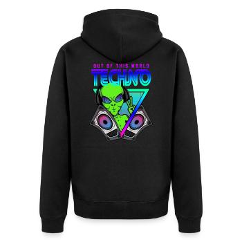 Techno Out of this World Alien Außerirdisch - Unisex Premium Bio Zip Hoodie - Schwarz - Hinten - Nico (187cm)
