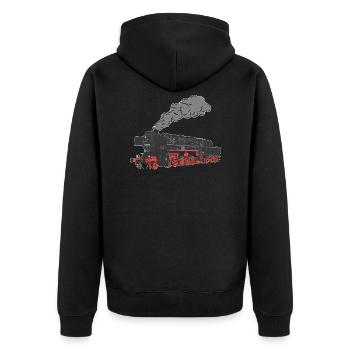 Dampflok Baureihe 52 BR 52 - Unisex Premium Bio Zip Hoodie - Schwarz - Hinten - Nico (187cm)