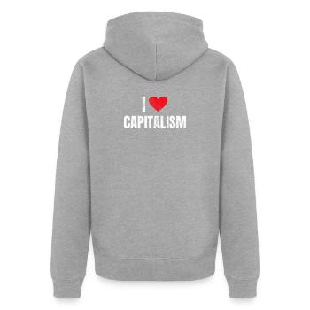 I Love Capitalism Kapitalismus - Unisex Premium Bio Zip Hoodie - Grau meliert - Hinten - Nico (187cm)