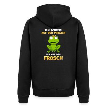 Ich scheiss auf den Prinzen ich will den Frosch - Unisex Premium Bio Zip Hoodie - Schwarz - Hinten - Nico (187cm)