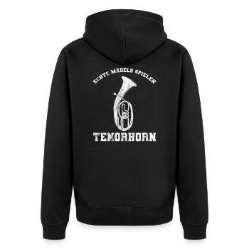 Echte Mädels spielen Tenorhorn Blasorchester - Unisex Premium Bio Zip Hoodie - Schwarz - Hinten - Nico (187cm)
