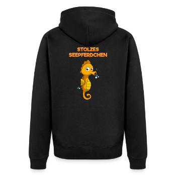 Stolzes Seepferdchen Frühschwimmer Schwimmanfänger - Unisex Premium Bio Zip Hoodie - Schwarz - Hinten - Nico (187cm)