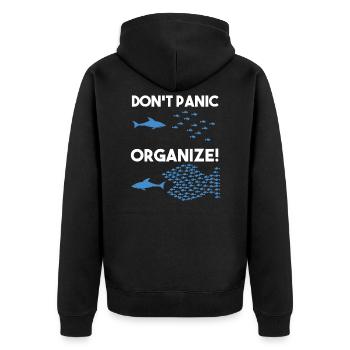 Don't panic organize shoal of shark fish - Unisex Premium Organic Zip Hoodie - black - Back - Nico (187cm)