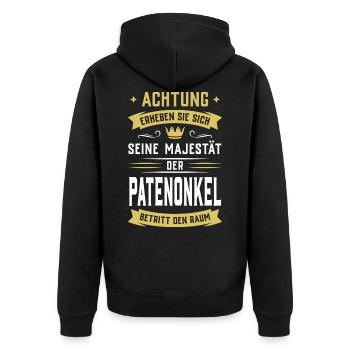 ...Seine Majestät der Patenonkel betritt den Raum - Unisex Premium Bio Zip Hoodie - Schwarz - Hinten - Nico (187cm)