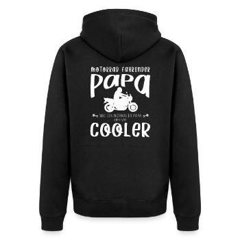 Motorrad Fahrender Cooler Papa Biker Geschenk - Unisex Premium Bio Zip Hoodie - Schwarz - Hinten - Nico (187cm)