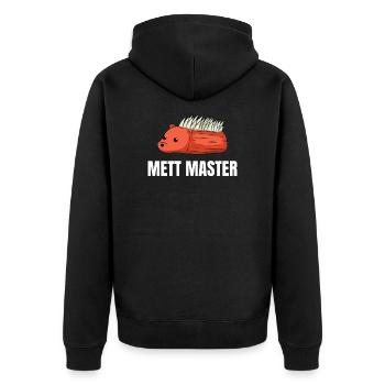 Mett Master Mettbrötchen Mettigel - Unisex Premium Bio Zip Hoodie - Schwarz - Hinten - Nico (187cm)