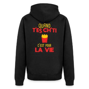 Chti cadeau humour ch'ti frite - Veste à capuche bio Premium Unisexe - noir - Dos - Nico (187cm)