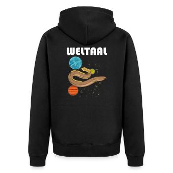 Weltaal Aal Angler - Unisex Premium Bio Zip Hoodie - Schwarz - Hinten - Nico (187cm)