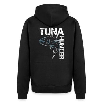 Tuna Hunter - Thunfisch - Unisex Premium Bio Zip Hoodie - Schwarz - Hinten - Nico (187cm)