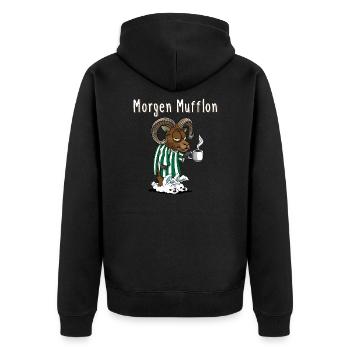 Lustiges Morgen Mufflon Morgenmuffel Kaffee - Unisex Premium Bio Zip Hoodie - Schwarz - Hinten - Nico (187cm)