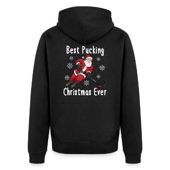 Funny Santa Claus Ice Hockey Christmas - Unisex Premium Organic Zip Hoodie - black - Back - Nico (187cm)