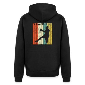 Retro Kreisläufer Handball Sport Handballer - Unisex Premium Bio Zip Hoodie - Schwarz - Hinten - Nico (187cm)