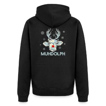 Lustiges Ugly Christmas Muhdolph Kühe Bauer - Unisex Premium Bio Zip Hoodie - Schwarz - Hinten - Nico (187cm)