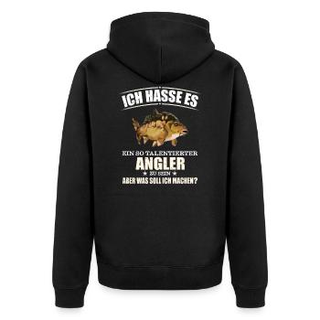 Talentierter Karpfen Angler - Unisex Premium Bio Zip Hoodie - Schwarz - Hinten - Nico (187cm)