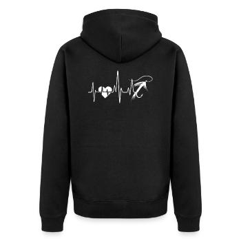 Fliegenfischen Fliegenfischen Heartbeat - Unisex Premium Bio Zip Hoodie - Schwarz - Hinten - Nico (187cm)
