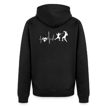 Fechten Fechten Herzschlag - Unisex Premium Bio Zip Hoodie - Schwarz - Hinten - Nico (187cm)