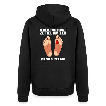 Jeder Tag ohne Zettel am Zeh ist ein guter Tag - Unisex Premium Bio Zip Hoodie - Schwarz - Hinten - Nico (187cm)