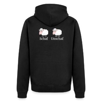 Lustiges Schaf Unschaf Wortwitz Schafe - Unisex Premium Bio Zip Hoodie - Schwarz - Hinten - Nico (187cm)