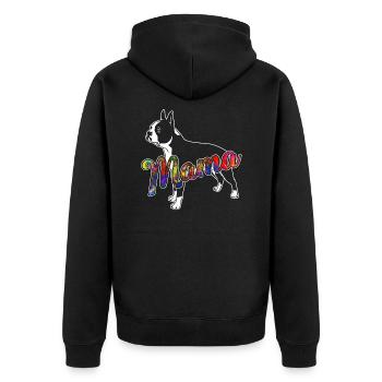 Boston Terrier Boston Terrier Mama - Unisex Premium Bio Zip Hoodie - Schwarz - Hinten - Nico (187cm)