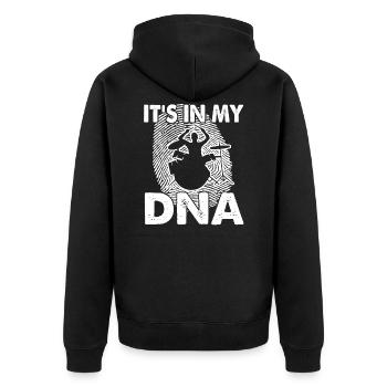 Schlagzeuger Schlagzeuger ist in meiner DNA - Unisex Premium Bio Zip Hoodie - Schwarz - Hinten - Nico (187cm)