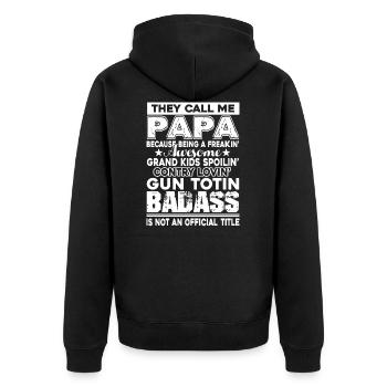 Fête des pères, ils m'appellent papa - Veste à capuche bio Premium Unisexe - noir - Dos - Nico (187cm)