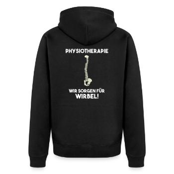 Physiotherapie Wir sorgen für Wirbel - Unisex Premium Bio Zip Hoodie - Schwarz - Hinten - Nico (187cm)