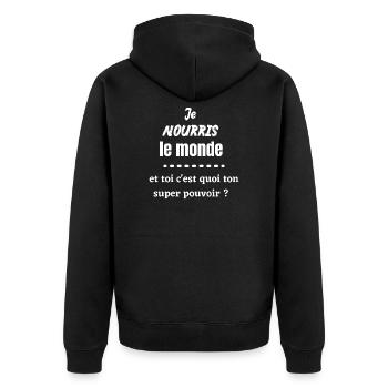 t-shirt agriculteur, paysan: je nourris le monde. - Veste à capuche bio Premium Unisexe - noir - Dos - Nico (187cm)