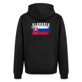 Slovakia Slowakei Fahne Flagge Geschenk - Unisex Premium Bio Zip Hoodie - Schwarz - Hinten - Nico (187cm)