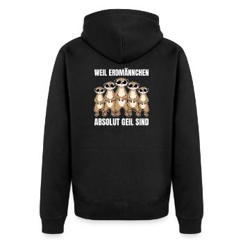 Weil Erdmännchen absolut geil sind - Unisex Premium Bio Zip Hoodie - Schwarz - Hinten - Nico (187cm)
