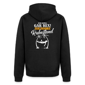Ruhestand Rentner Pensionär Spruch Geschenk - Unisex Premium Bio Zip Hoodie - Schwarz - Hinten - Nico (187cm)