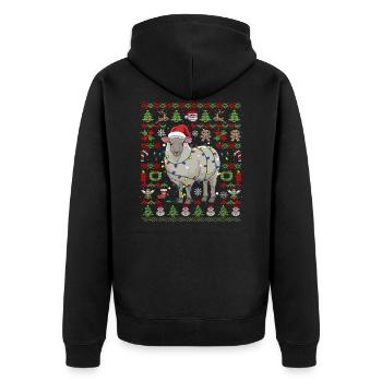 Ugly Christmas Schaf Weihnachten Nikolaus Geschenk - Unisex Premium Bio Zip Hoodie - Schwarz - Hinten - Nico (187cm)