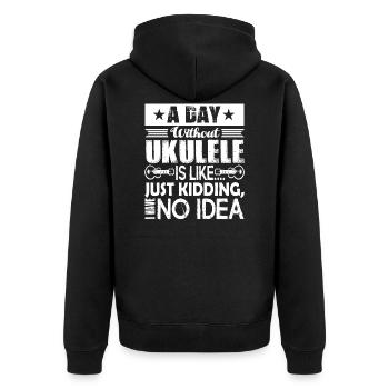 Ukulele Ein Tag ohne Ukulele - Unisex Premium Bio Zip Hoodie - Schwarz - Hinten - Nico (187cm)