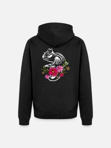 Chipmunk With Flowers - Unisex Premium Organic Zip Hoodie - black