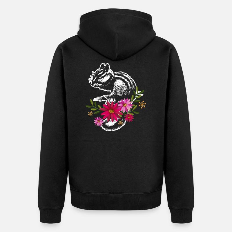Chipmunk mit Blumen - Unisex Premium Bio Zip Hoodie - Schwarz