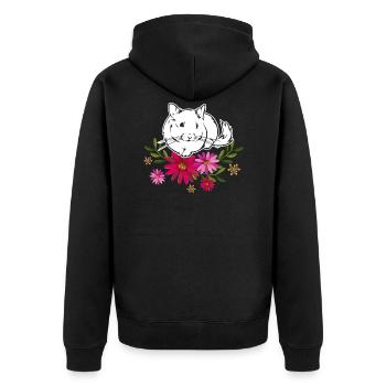 Chinchilla mit Blumen - Unisex Premium Bio Zip Hoodie - Schwarz - Hinten - Nico (187cm)