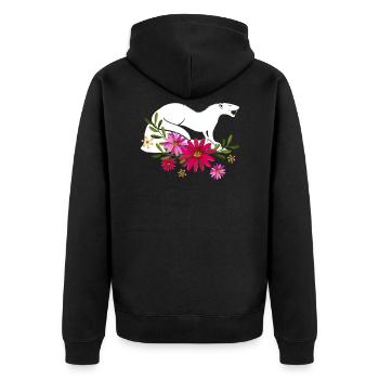 Mungo mit Blumen - Unisex Premium Bio Zip Hoodie - Schwarz - Hinten - Nico (187cm)