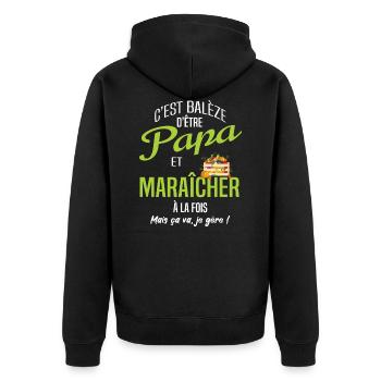 Papa maraîcher - Veste à capuche bio Premium Unisexe - noir - Dos - Nico (187cm)
