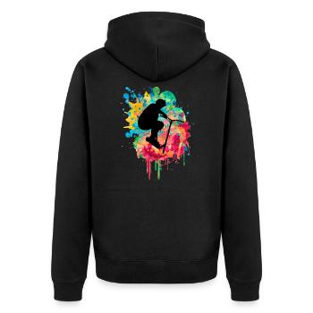 Sportliches Stuntscooter Design - Unisex Premium Bio Zip Hoodie - Schwarz - Hinten - Nico (187cm)