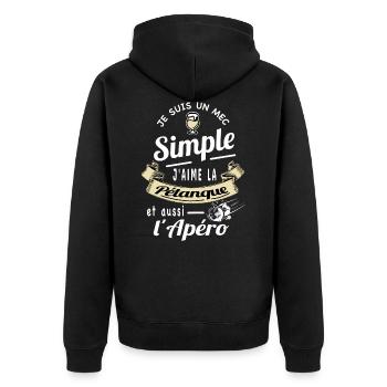 phrase culte pétanque citation apéro humour boules - Veste à capuche bio Premium Unisexe - noir - Dos - Nico (187cm)