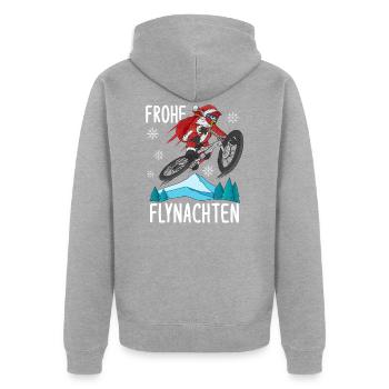 Mountainbike Weihnachtsmann MTB BMX Weihnachten - Unisex Premium Bio Zip Hoodie - Grau meliert - Hinten - Nico (187cm)